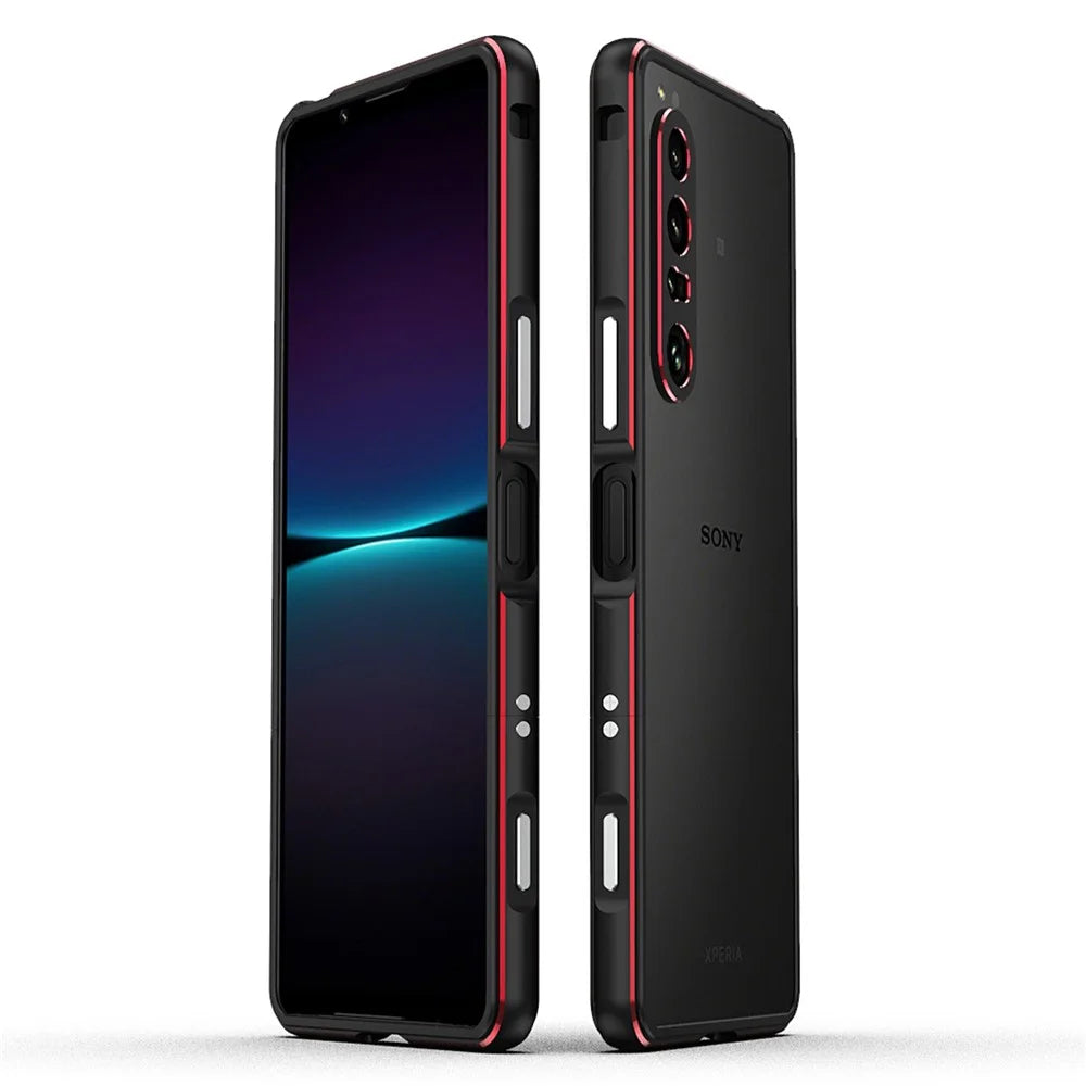 For Sony Xperia 1 VII Bumper Case Metal Frame Phone Cover with Camera Lens Guard - Black / Red - 1