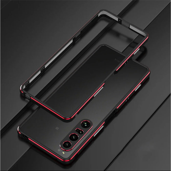 For Sony Xperia 1 VII Bumper Case Metal Frame Phone Cover with Camera Lens Guard - Black / Red - 2