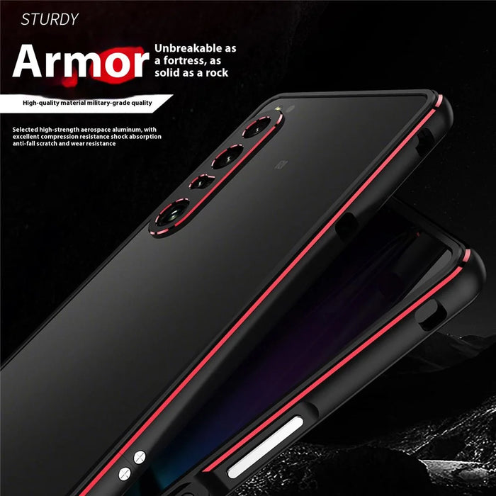 For Sony Xperia 1 VII Bumper Case Metal Frame Phone Cover with Camera Lens Guard - Black / Red - 4
