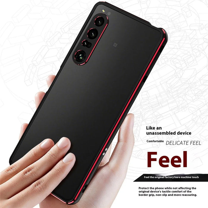 For Sony Xperia 1 VII Bumper Case Metal Frame Phone Cover with Camera Lens Guard - Black / Red - 5