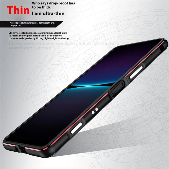 For Sony Xperia 1 VII Bumper Case Metal Frame Phone Cover with Camera Lens Guard - Black / Red - 7