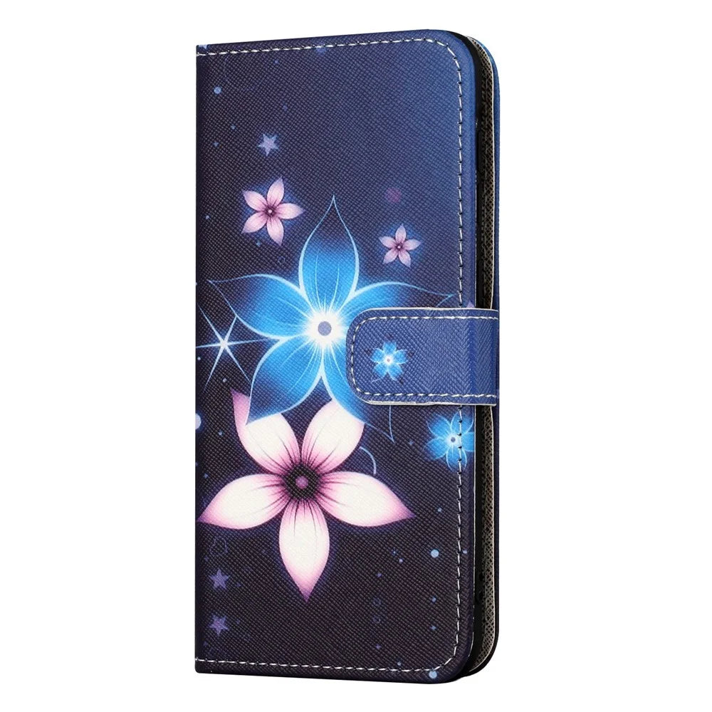 For Nokia G60 5G Cross Texture PU Leather Drop-proof Cover 3D Pattern Printing Foldable Stand Wallet Case - Blue Flower - 4