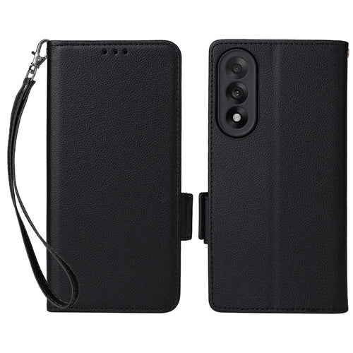 For OnePlus Nord 5 5G / Ace 5 Ultra 5G Case with Wrist Strap Litchi Texture PU Leather Wallet Phone Cover - Black - 1
