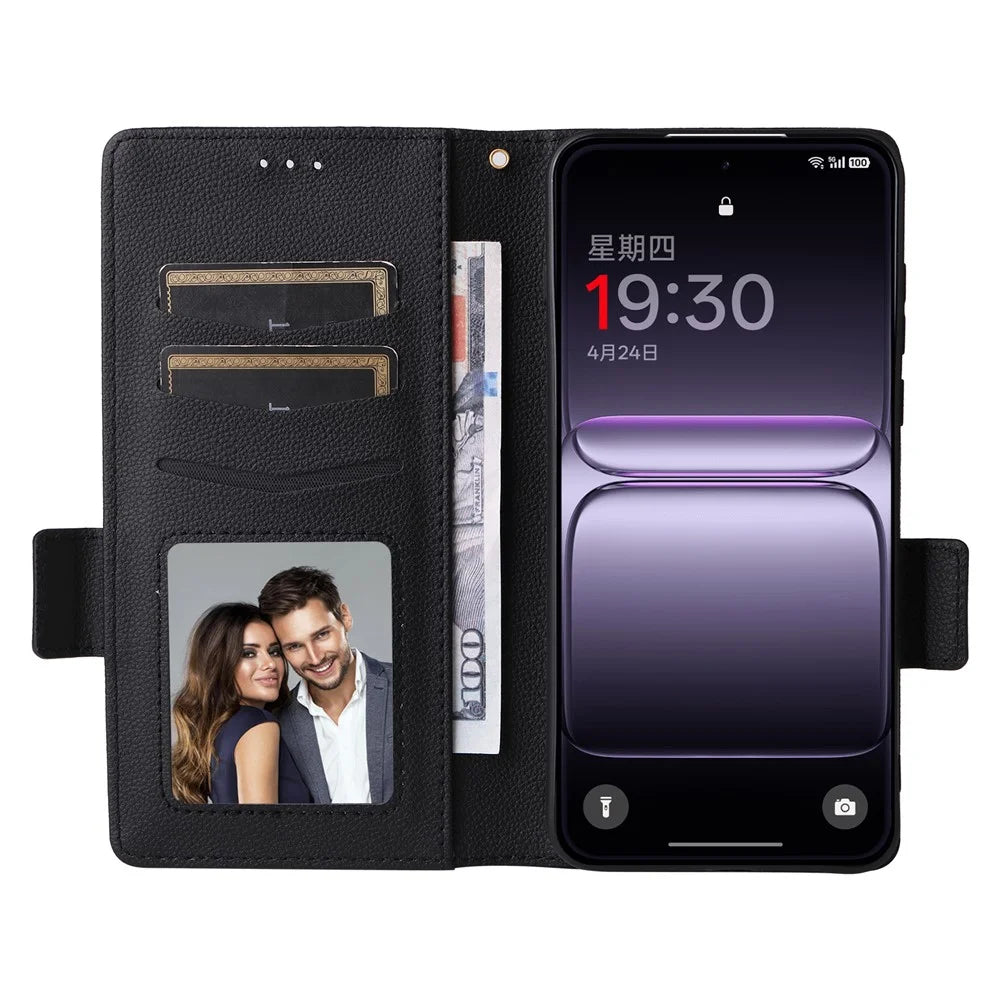 For OnePlus Nord 5 5G / Ace 5 Ultra 5G Case with Wrist Strap Litchi Texture PU Leather Wallet Phone Cover - Black - 2