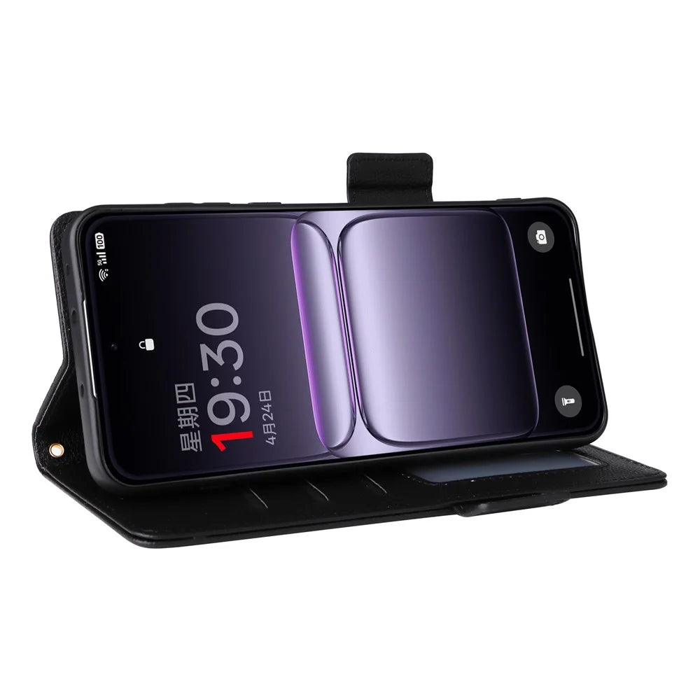 For OnePlus Nord 5 5G / Ace 5 Ultra 5G Case with Wrist Strap Litchi Texture PU Leather Wallet Phone Cover - Black - 3