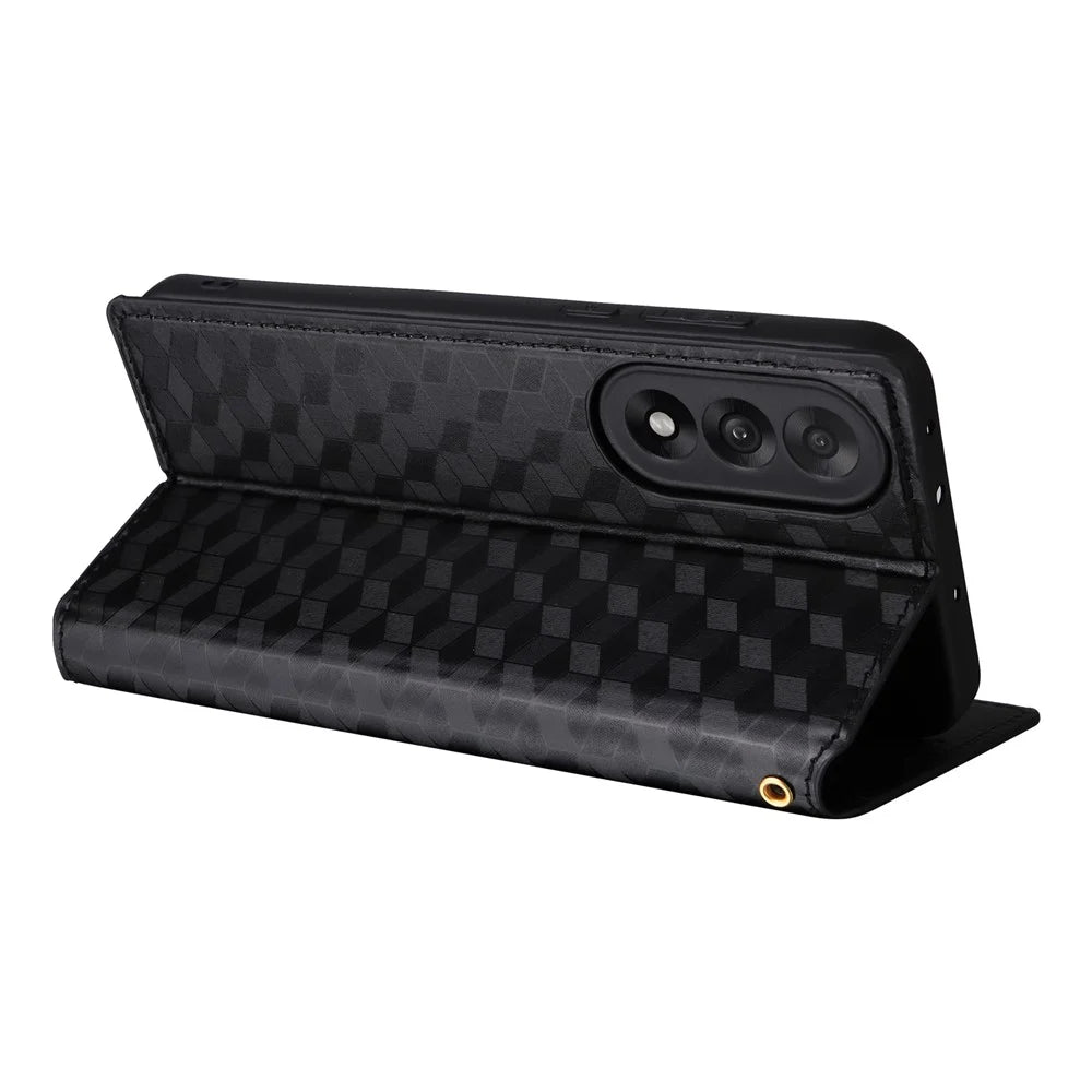 For OnePlus Nord 5 5G / Ace 5 Ultra 5G Case Wallet Rhombus Imprinted Leather Phone Cover - Black - 4