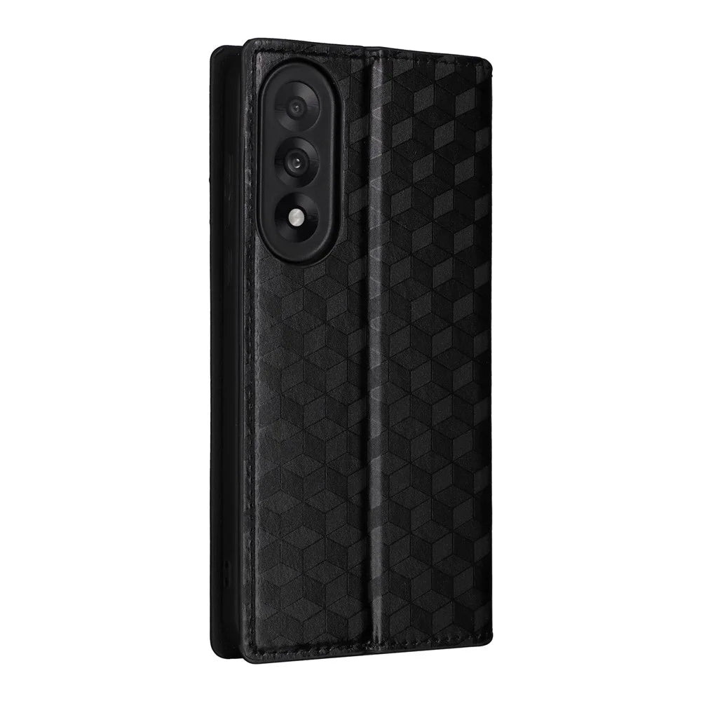 For OnePlus Nord 5 5G / Ace 5 Ultra 5G Case Wallet Rhombus Imprinted Leather Phone Cover - Black - 6