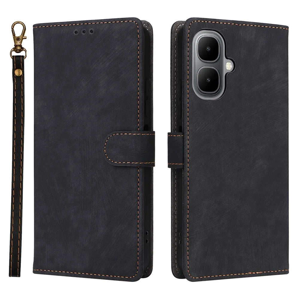 For Infinix Smart 10 / TECNO Pop 10 Case Wallet RFID Blocking PU Leather Phone Cover Stand with Strap - Black - 1