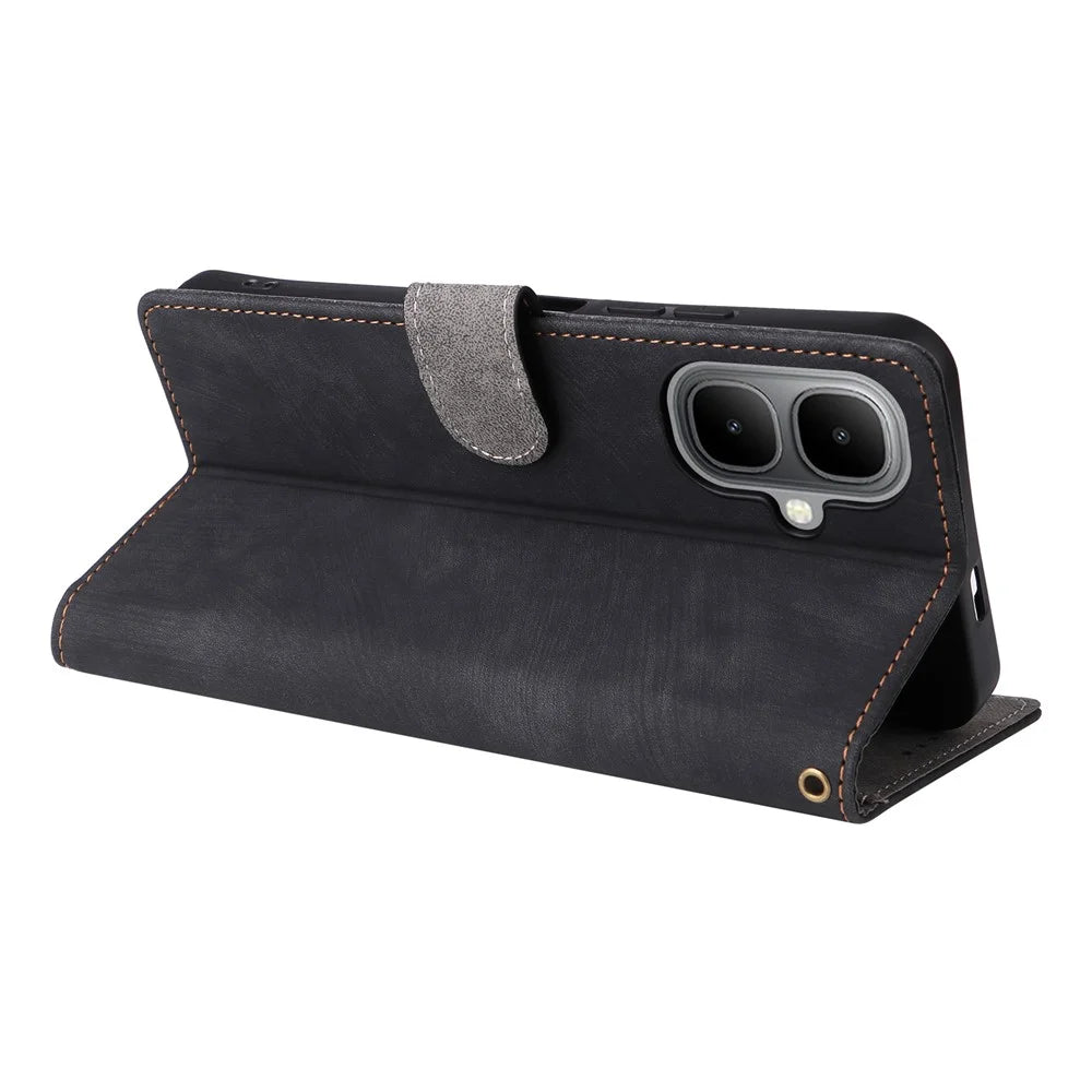 For Infinix Smart 10 / TECNO Pop 10 Case Wallet RFID Blocking PU Leather Phone Cover Stand with Strap - Black - 4
