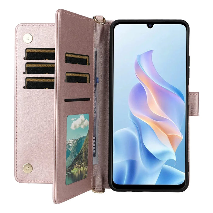 For ZTE Blade A76 5G Case with Shoulder / Wrist Strap Leather Phone Cover Stand Wallet - Pink - 2