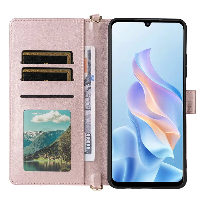 For ZTE Blade A76 5G Case with Shoulder / Wrist Strap Leather Phone Cover Stand Wallet - Pink - 3