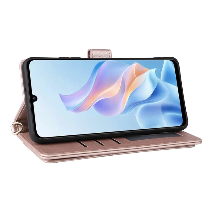 For ZTE Blade A76 5G Case with Shoulder / Wrist Strap Leather Phone Cover Stand Wallet - Pink - 4