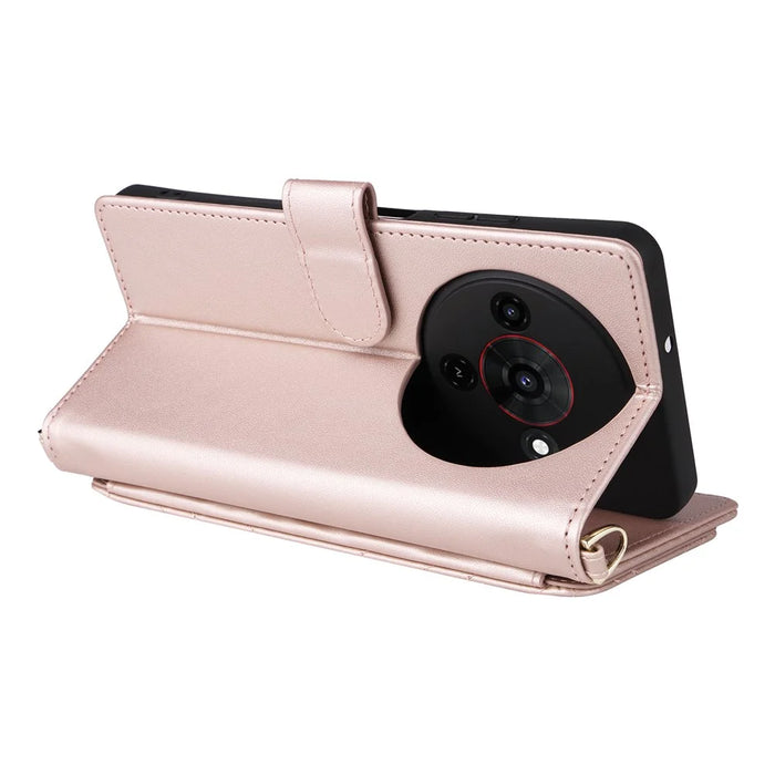 For ZTE Blade A76 5G Case with Shoulder / Wrist Strap Leather Phone Cover Stand Wallet - Pink - 5