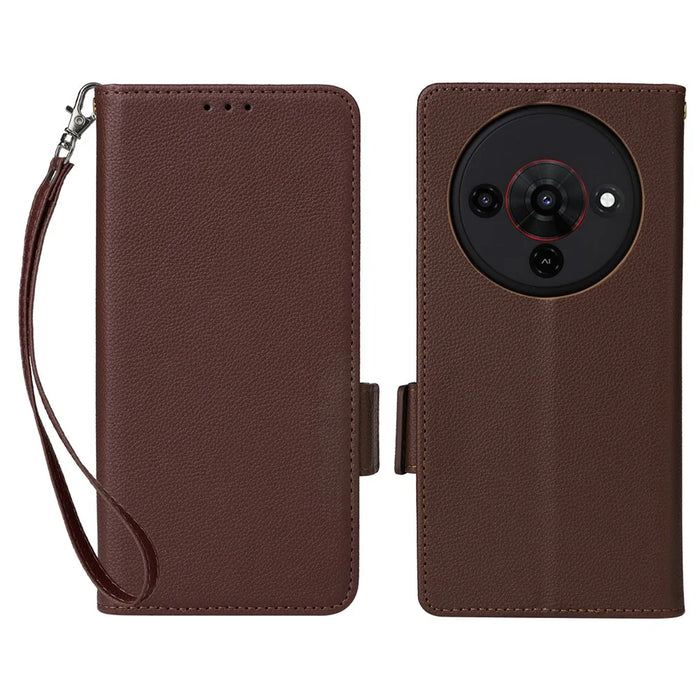 For ZTE Blade A76 5G Case with Wrist Strap Litchi Texture PU Leather Wallet Phone Cover - Brown - 1