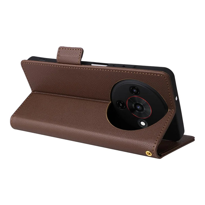 For ZTE Blade A76 5G Case with Wrist Strap Litchi Texture PU Leather Wallet Phone Cover - Brown - 4