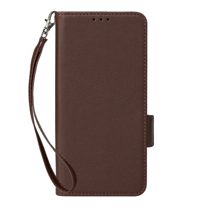 For ZTE Blade A76 5G Case with Wrist Strap Litchi Texture PU Leather Wallet Phone Cover - Brown - 7
