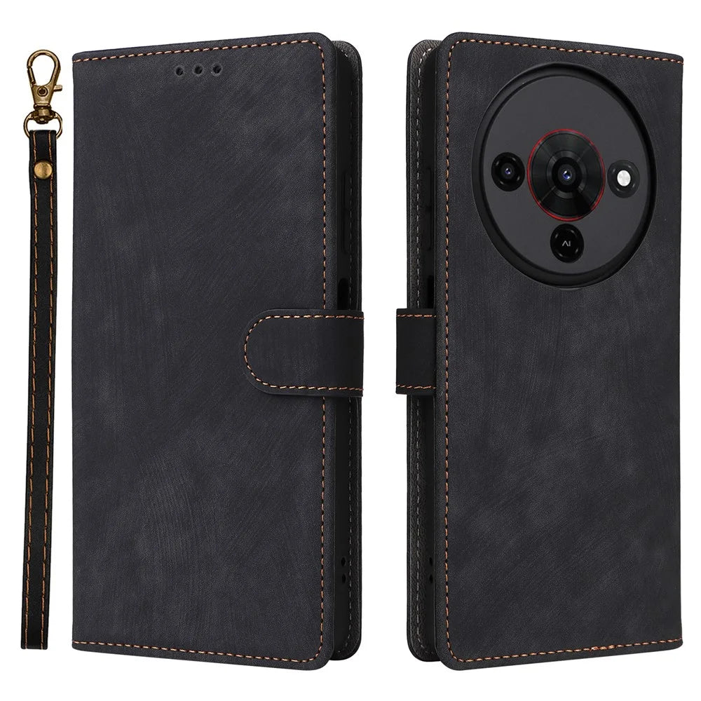 For ZTE Blade A76 5G Case Wallet RFID Blocking PU Leather Phone Cover Stand with Strap - Black - 1