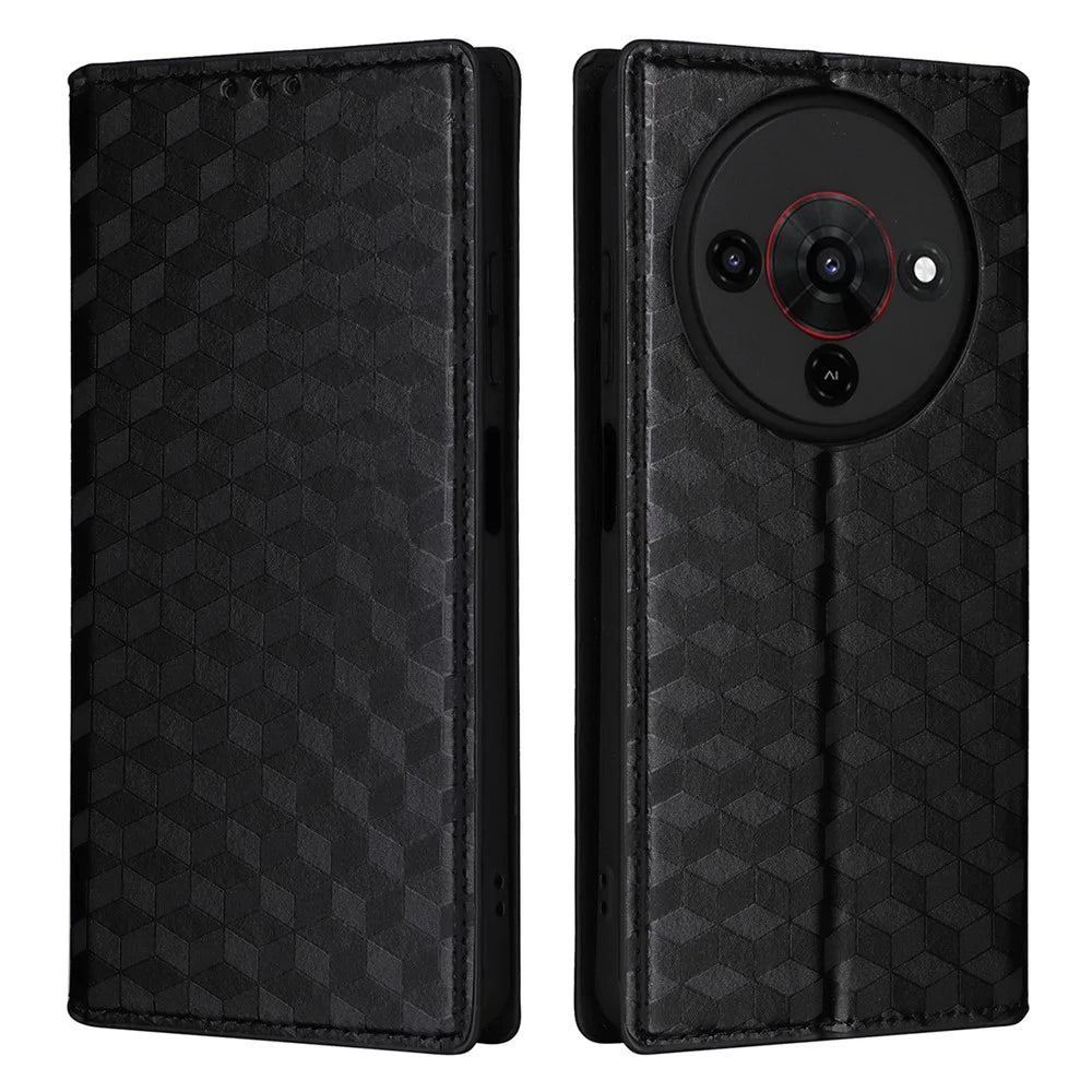 For ZTE Blade A76 5G Case Wallet Rhombus Imprinted Leather Phone Cover - Black - 1