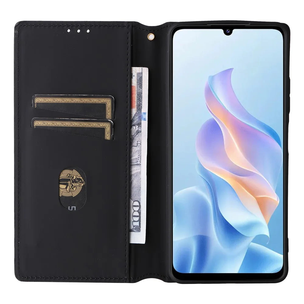 For ZTE Blade A76 5G Case Wallet Rhombus Imprinted Leather Phone Cover - Black - 2
