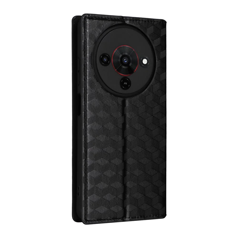 For ZTE Blade A76 5G Case Wallet Rhombus Imprinted Leather Phone Cover - Black - 6