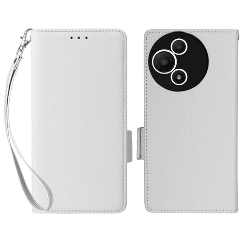 For TCL 60 SE NxtPaper 5G Case with Wrist Strap Litchi Texture PU Leather Wallet Phone Cover - White - 1