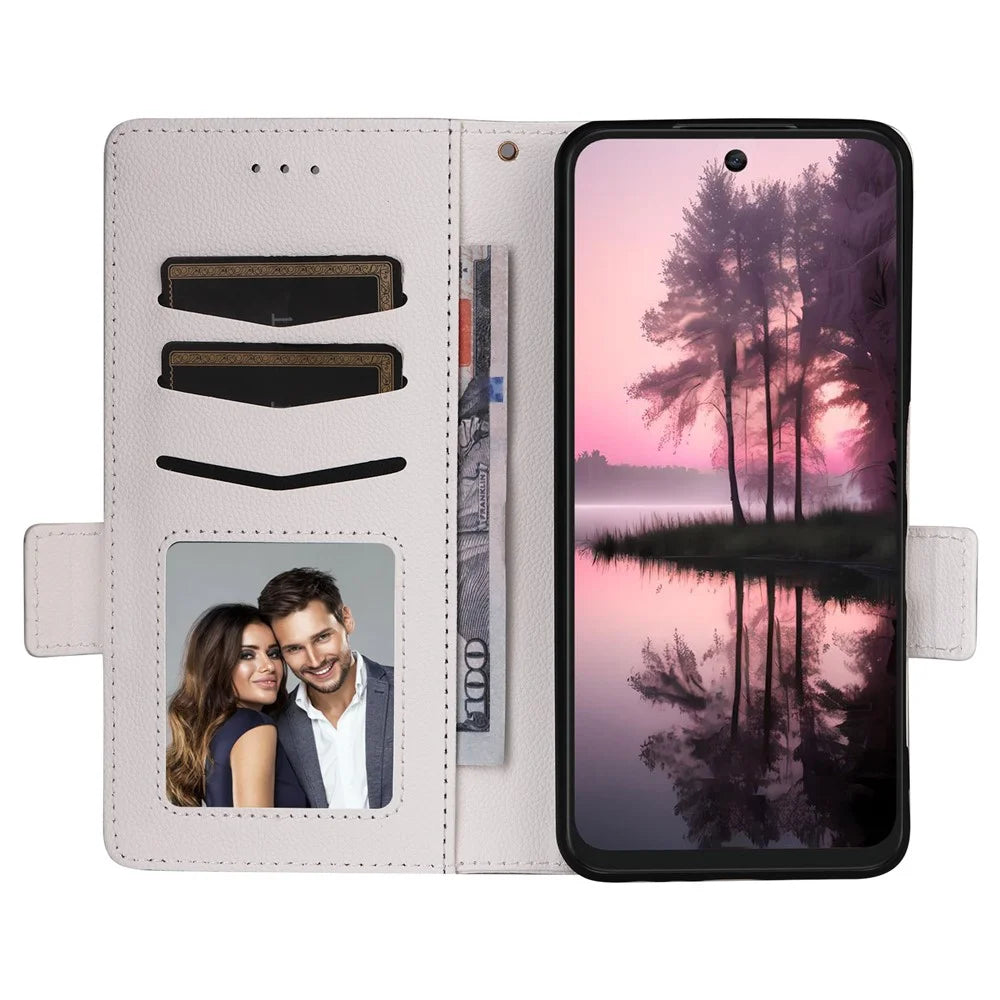 For TCL 60 SE NxtPaper 5G Case with Wrist Strap Litchi Texture PU Leather Wallet Phone Cover - White - 2