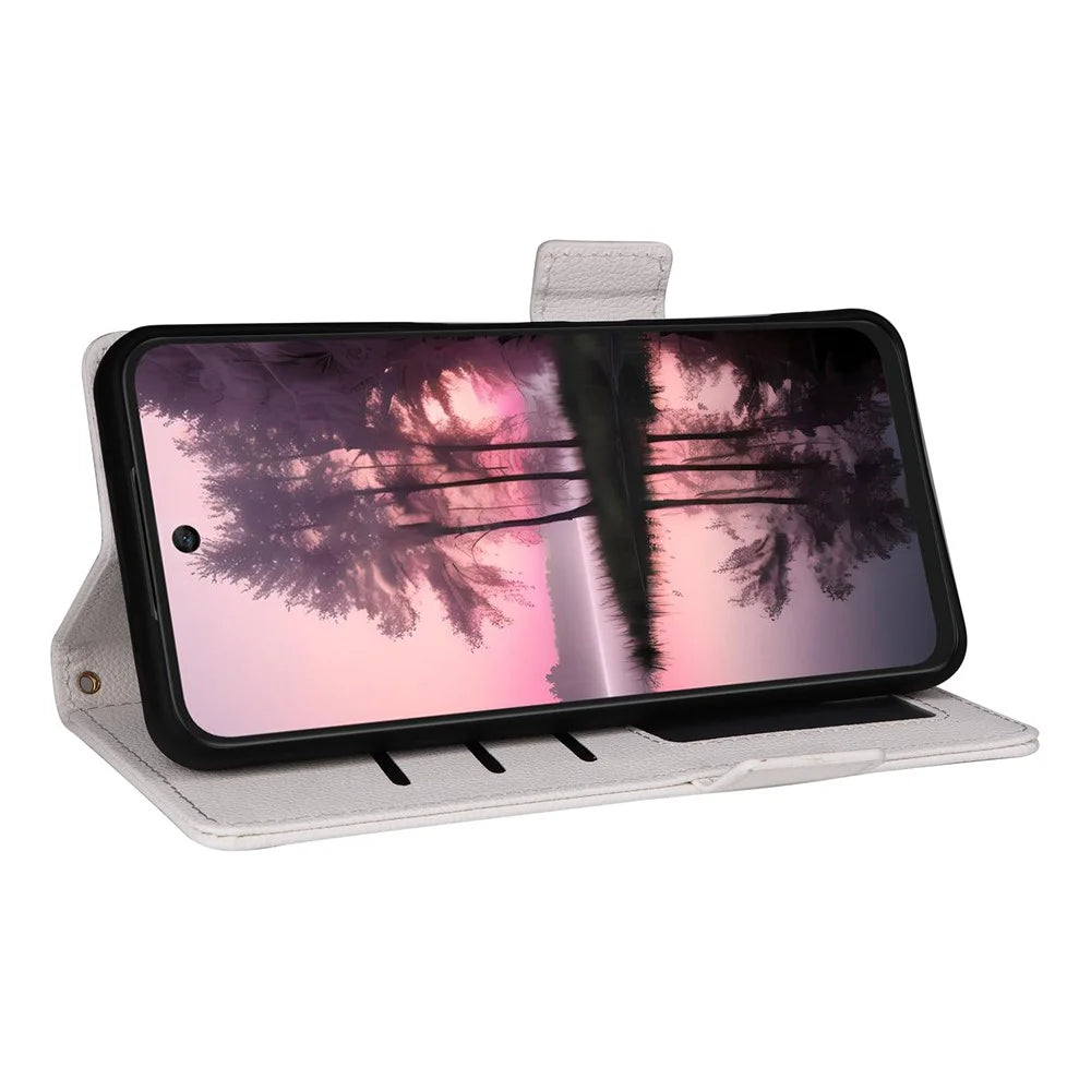 For TCL 60 SE NxtPaper 5G Case with Wrist Strap Litchi Texture PU Leather Wallet Phone Cover - White - 3