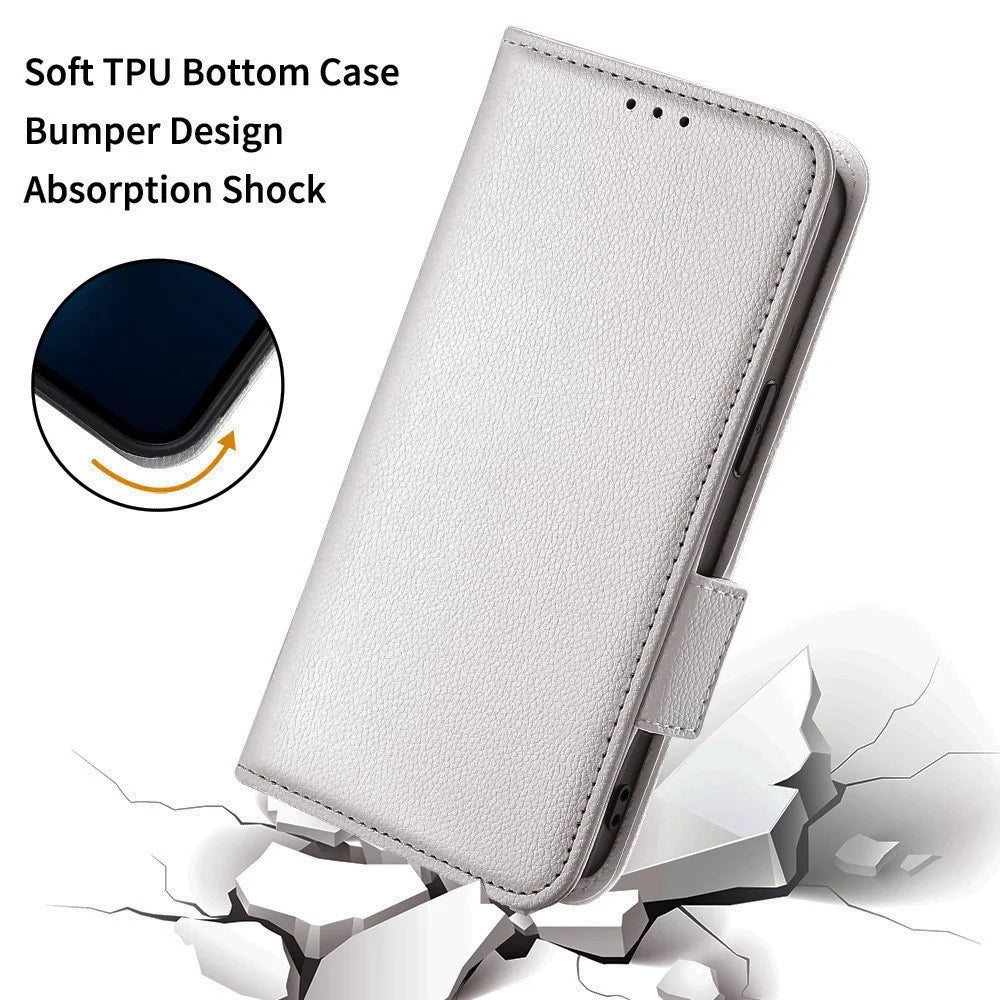 For TCL 60 SE NxtPaper 5G Case with Wrist Strap Litchi Texture PU Leather Wallet Phone Cover - White - 5