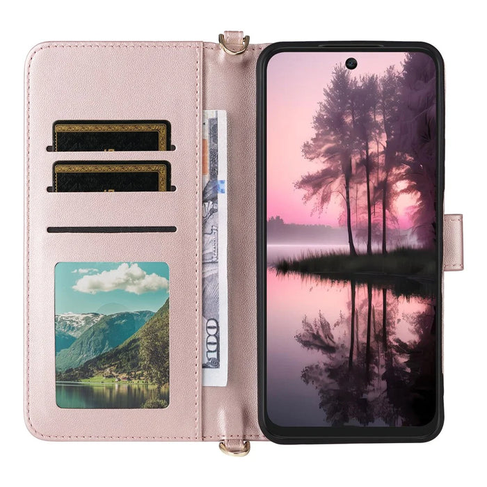 For TCL 60 SE NxtPaper 5G Case with Shoulder / Wrist Strap Leather Phone Cover Stand Wallet - Pink - 3