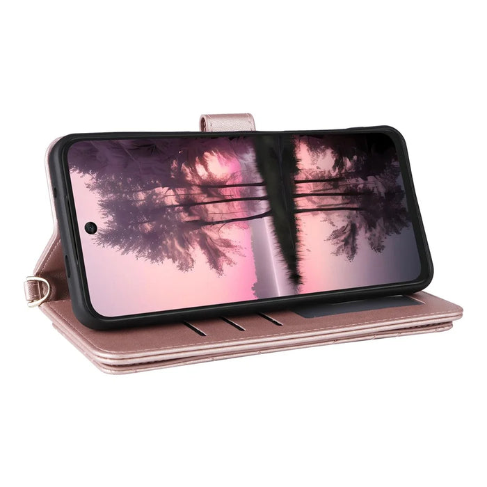 For TCL 60 SE NxtPaper 5G Case with Shoulder / Wrist Strap Leather Phone Cover Stand Wallet - Pink - 4