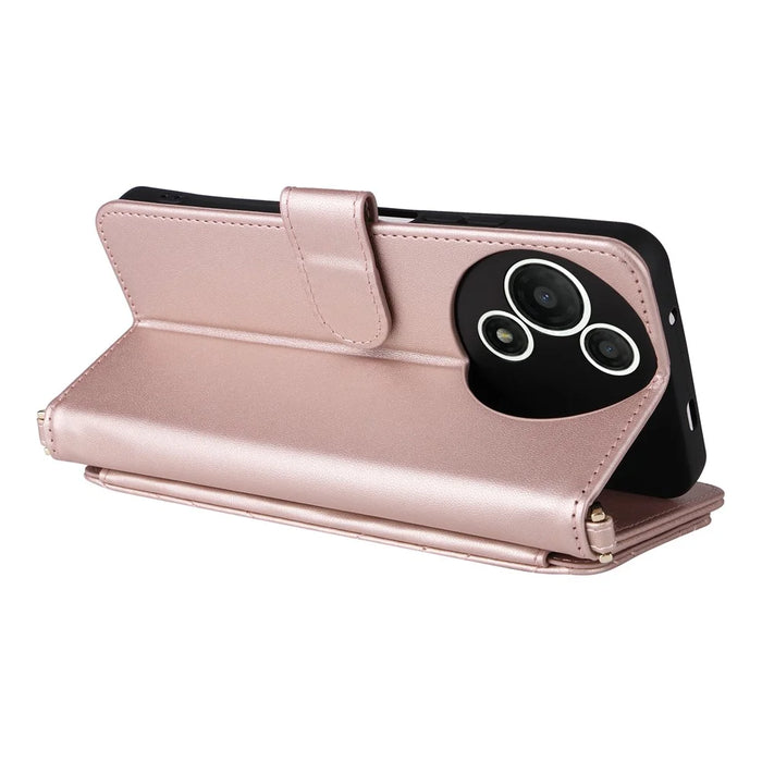 For TCL 60 SE NxtPaper 5G Case with Shoulder / Wrist Strap Leather Phone Cover Stand Wallet - Pink - 5