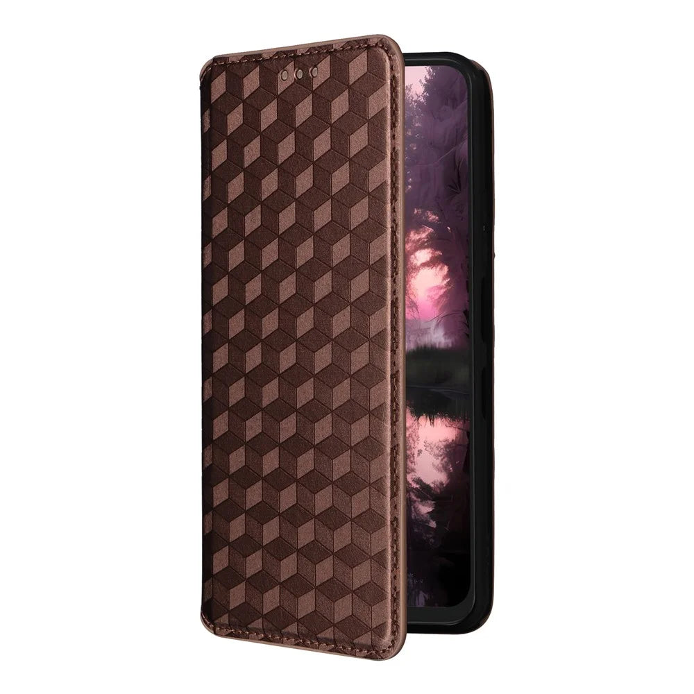 For TCL 60 SE NxtPaper 5G Case Wallet Rhombus Imprinted Leather Phone Cover - Brown - 5