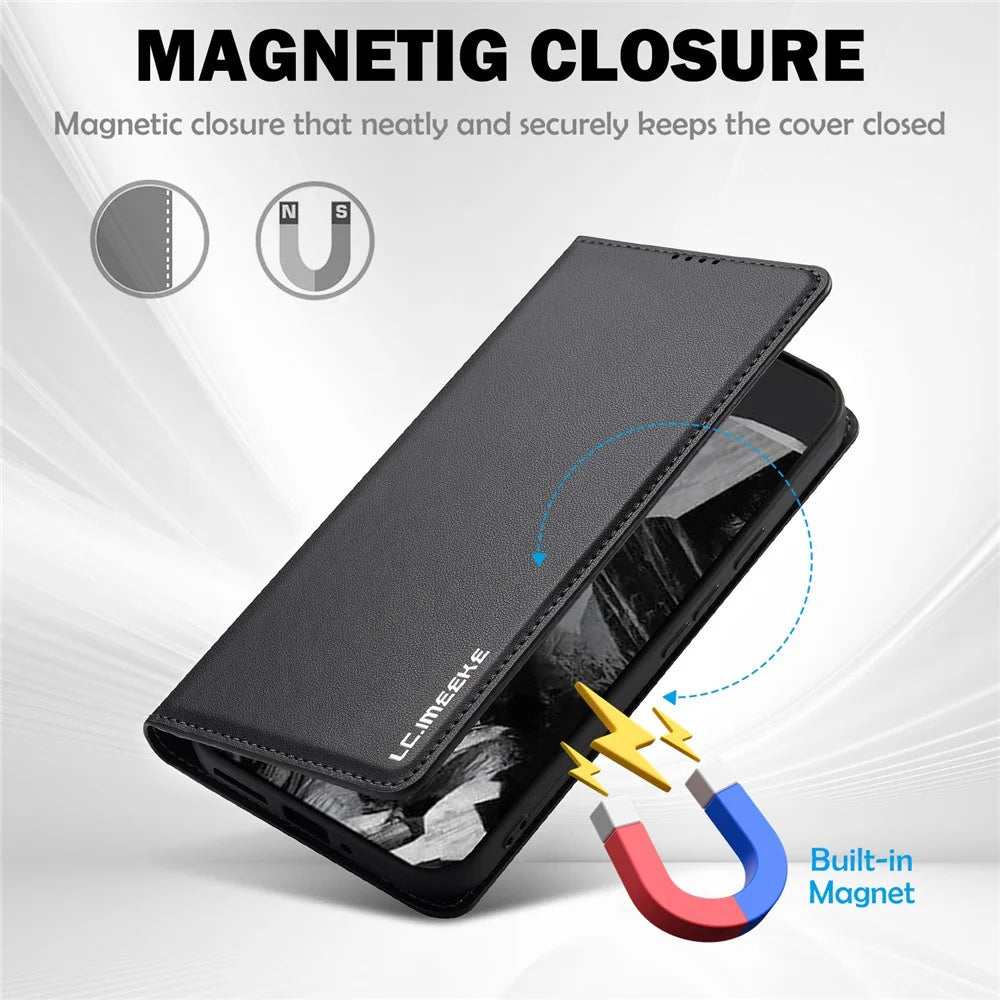 LC.IMEEKE L1 Series for Google Pixel 10 Pro / 10 / 9 Pro / 9 Case PU Leather Wallet Stand Protective Phone Cover - Black - 5