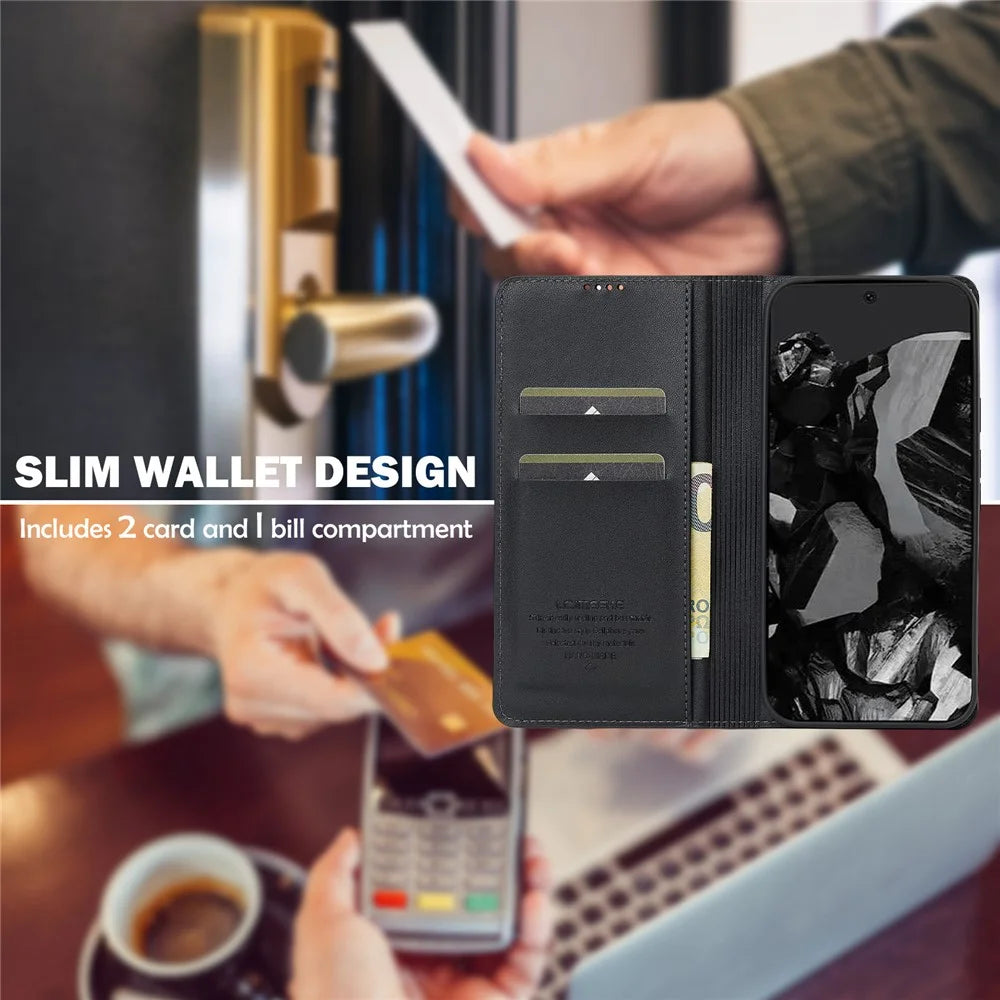 LC.IMEEKE L1 Series for Google Pixel 10 Pro / 10 / 9 Pro / 9 Case PU Leather Wallet Stand Protective Phone Cover - Black - 6