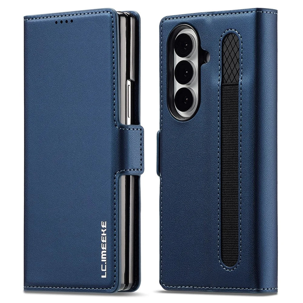 LC.IMEEKE L1 Series for Samsung Galaxy Z Fold7 5G Case PU Leather Wallet Stand Protective Phone Cover - Blue - 1