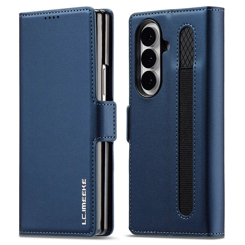 LC.IMEEKE L1 Series for Samsung Galaxy Z Fold7 5G Case PU Leather Wallet Stand Protective Phone Cover - Blue - 1