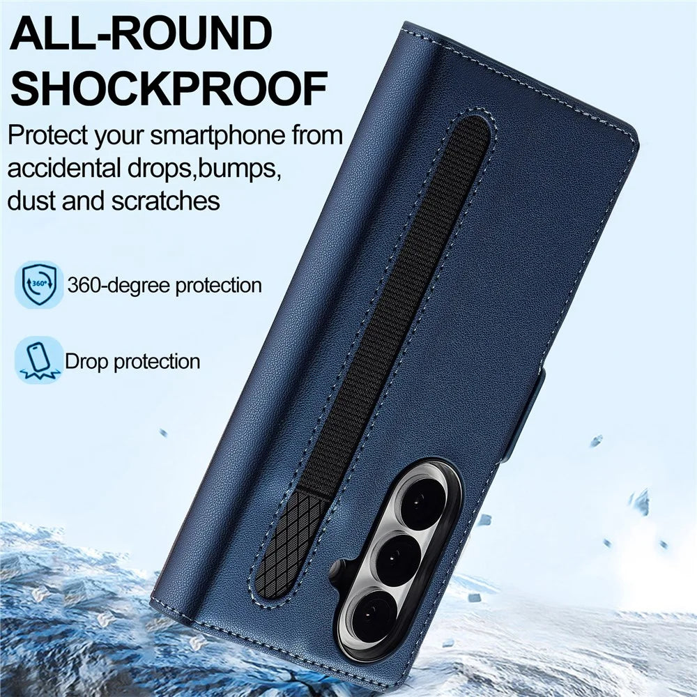 LC.IMEEKE L1 Series for Samsung Galaxy Z Fold7 5G Case PU Leather Wallet Stand Protective Phone Cover - Blue - 4