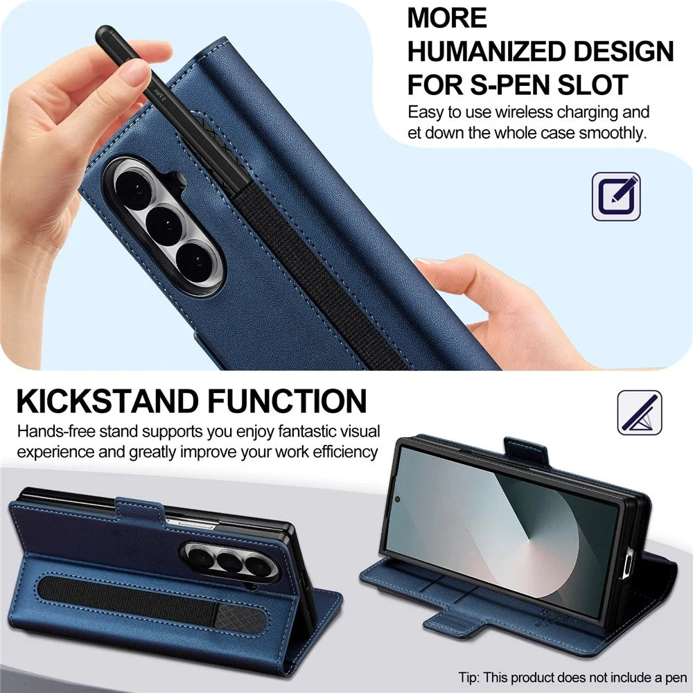 LC.IMEEKE L1 Series for Samsung Galaxy Z Fold7 5G Case PU Leather Wallet Stand Protective Phone Cover - Blue - 6