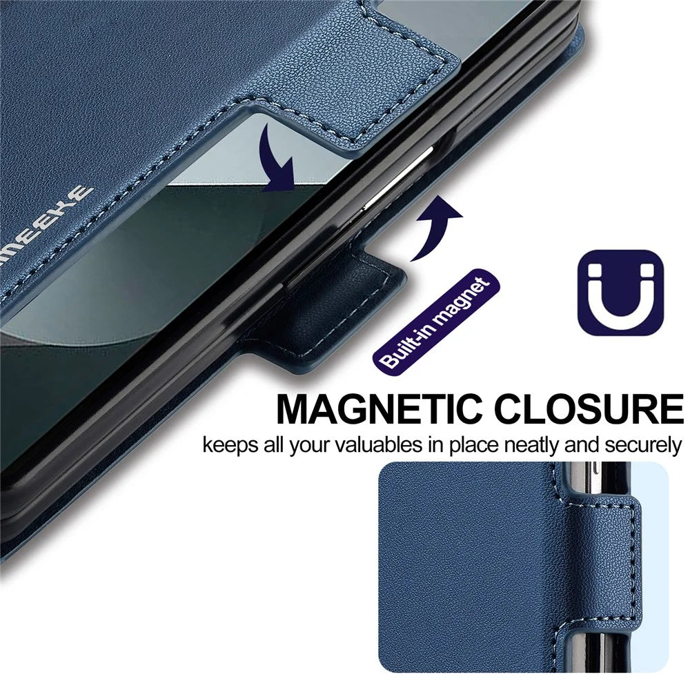 LC.IMEEKE L1 Series for Samsung Galaxy Z Fold7 5G Case PU Leather Wallet Stand Protective Phone Cover - Blue - 7