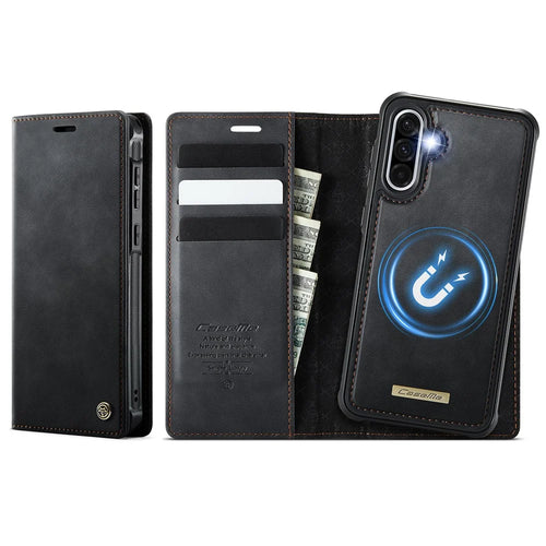 CASEME C49 For Samsung Galaxy A56 5G Magnetic Case RFID Blocking Detachable Wallet Leather Phone Cover - Black - 1