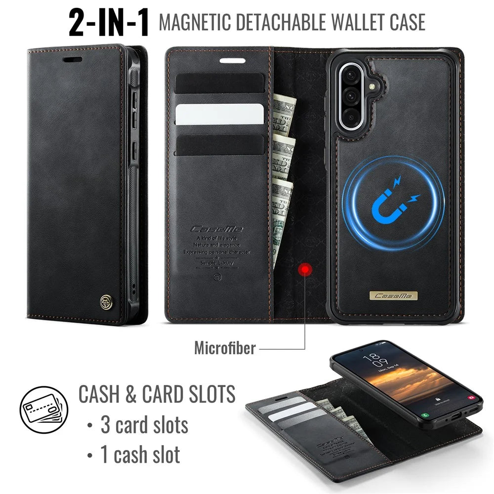 CASEME C49 For Samsung Galaxy A56 5G Magnetic Case RFID Blocking Detachable Wallet Leather Phone Cover - Black - 3