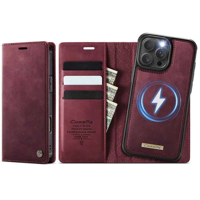 CASEME C49 For iPhone 16 Pro Max Case Compatible with MagSafe RFID Blocking Detachable Wallet Leather Phone Cover - Red - 1