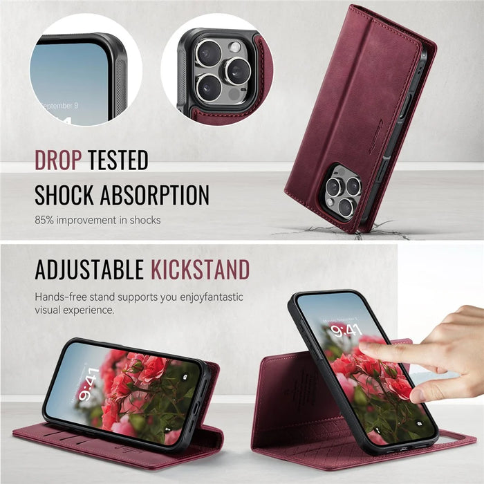 CASEME C49 For iPhone 16 Pro Max Case Compatible with MagSafe RFID Blocking Detachable Wallet Leather Phone Cover - Red - 5