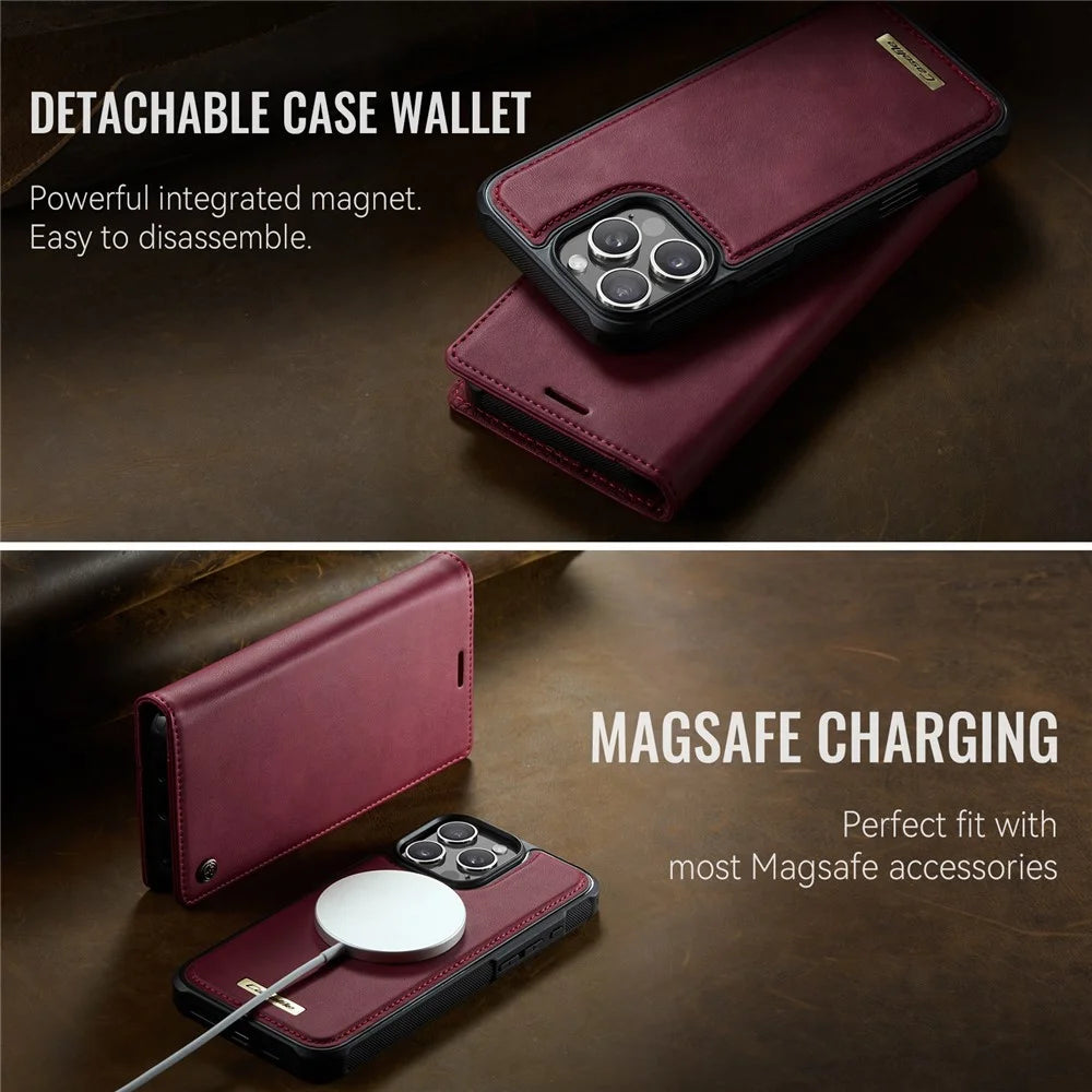 CASEME C49 For iPhone 16 Pro Max Case Compatible with MagSafe RFID Blocking Detachable Wallet Leather Phone Cover - Red - 7