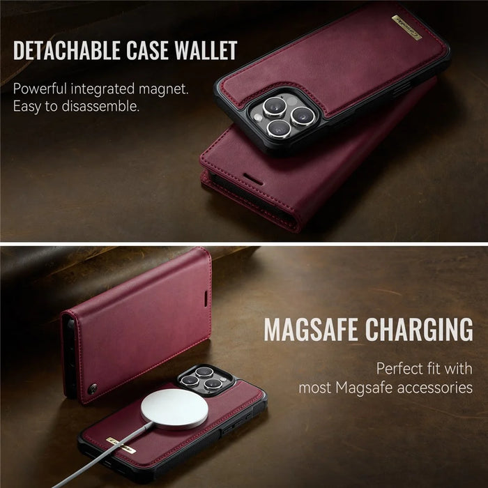 CASEME C49 For iPhone 16 Pro Max Case Compatible with MagSafe RFID Blocking Detachable Wallet Leather Phone Cover - Red - 7