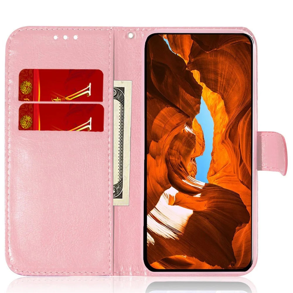 For Samsung Galaxy A08 5G / A08 4G / A07 5G / A07 4G / A06 5G / A06 4G Stand Case Dazzling Flower Leather Phone Cover with Wrist Strap - Pink - 2