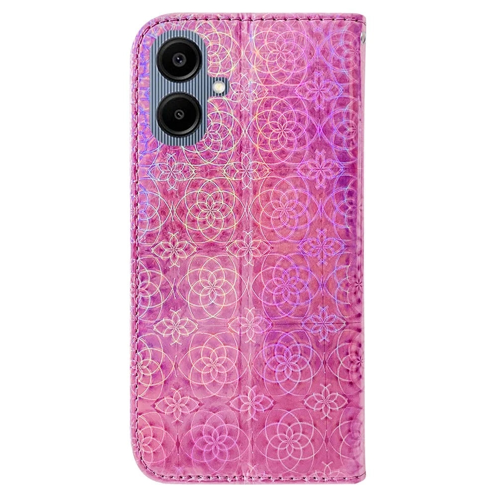For Samsung Galaxy A08 5G / A08 4G / A07 5G / A07 4G / A06 5G / A06 4G Stand Case Dazzling Flower Leather Phone Cover with Wrist Strap - Pink - 7