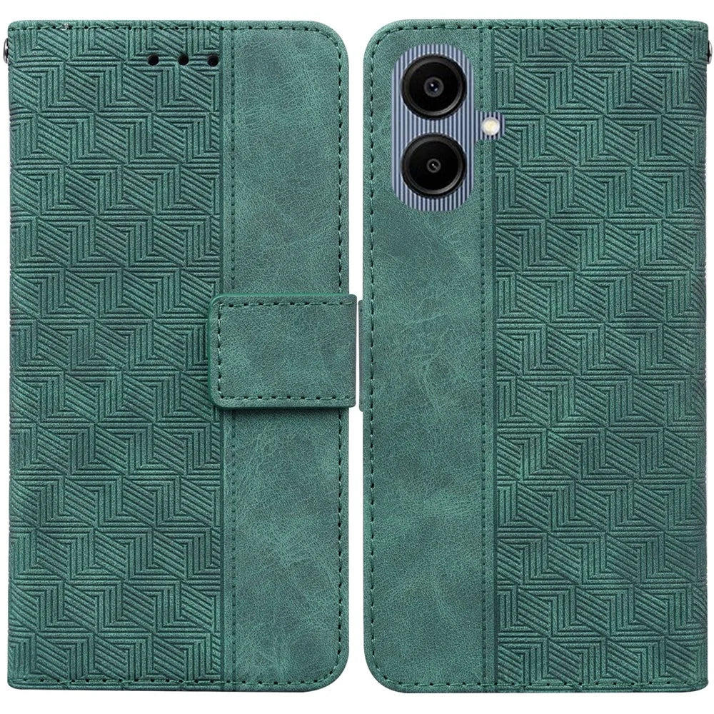 For Samsung Galaxy A08 5G / A08 4G / A07 5G / A07 4G / A06 5G / A06 4G Case Geometry Pattern Leather Wallet Phone Cover with Wrist Strap - Green - 1