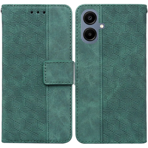 For Samsung Galaxy A08 5G / A08 4G / A07 5G / A07 4G / A06 5G / A06 4G Case Geometry Pattern Leather Wallet Phone Cover with Wrist Strap - Green - 1