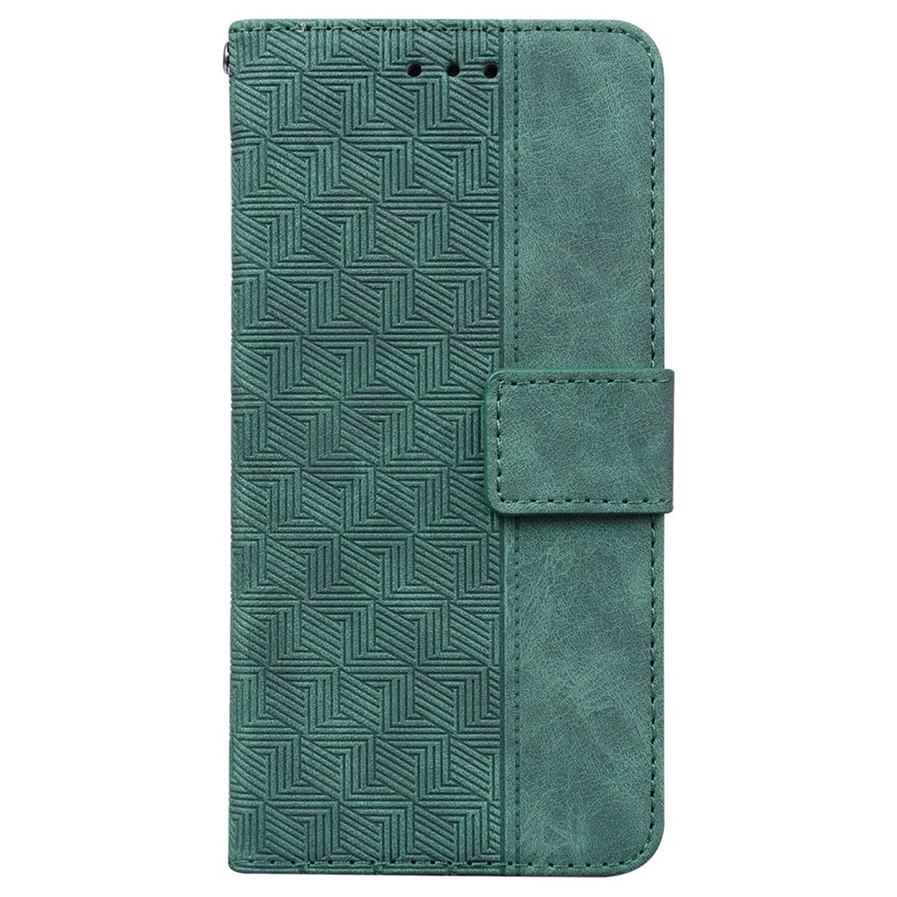 For Samsung Galaxy A08 5G / A08 4G / A07 5G / A07 4G / A06 5G / A06 4G Case Geometry Pattern Leather Wallet Phone Cover with Wrist Strap - Green - 6